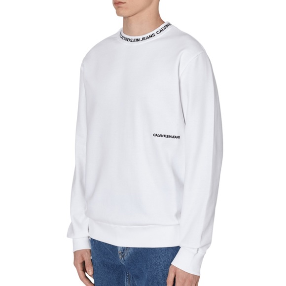 Calvin Klein White Institutional Logo Crewneck Sweatshirt Size S - Picture 2 of 7